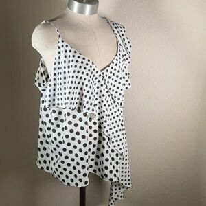 Express Black and White Polka Dot Ruffle Blouse